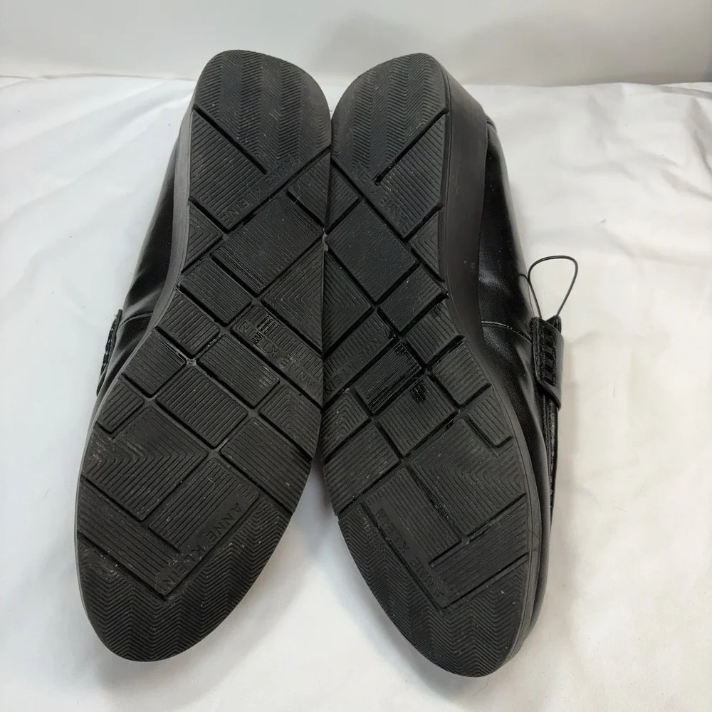 Anne Klein AKqamari Black Leather Loafers 10M‎ Wedge Heel Preppy Chic